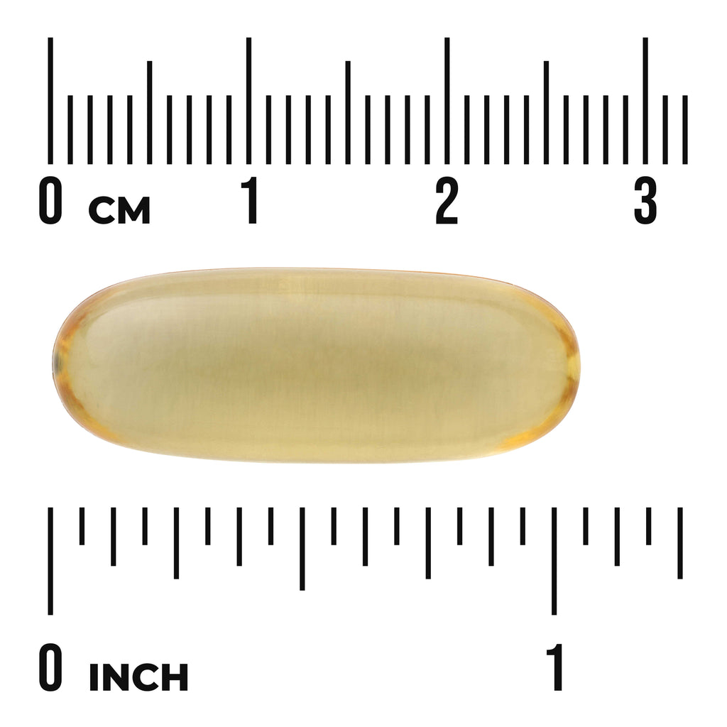 SWE044 | Oval softgel shown against centimeter and inch rulers - Thumbnail