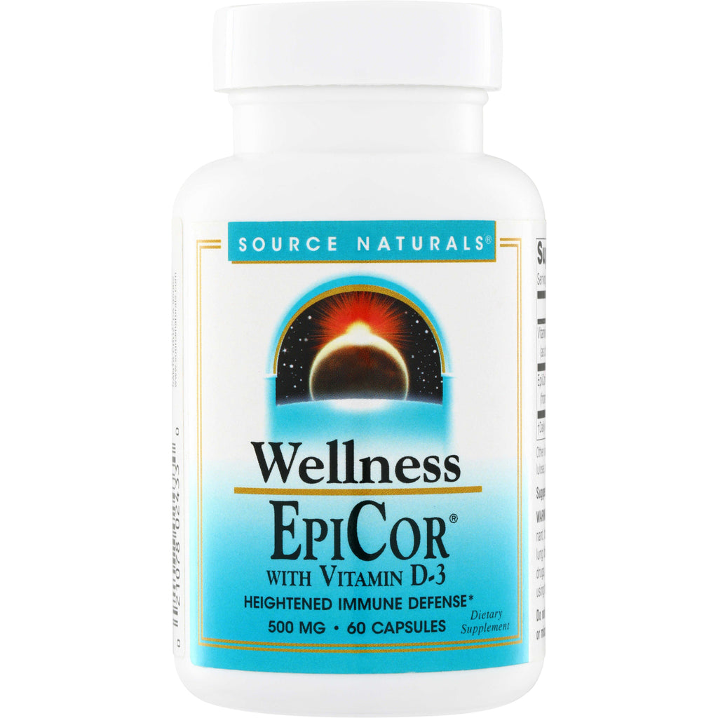 SN424 | Source Naturals Wellness EpiCor with Vitamin D-3, 500 mg, 60 capsules bottle front label - Thumbnail