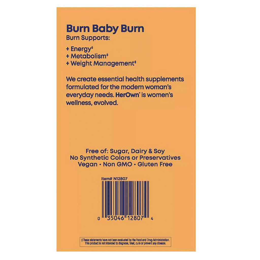 HO005 | Back of orange supplement box labeled Burn Baby Burn with benefits list and barcode - Thumbnail