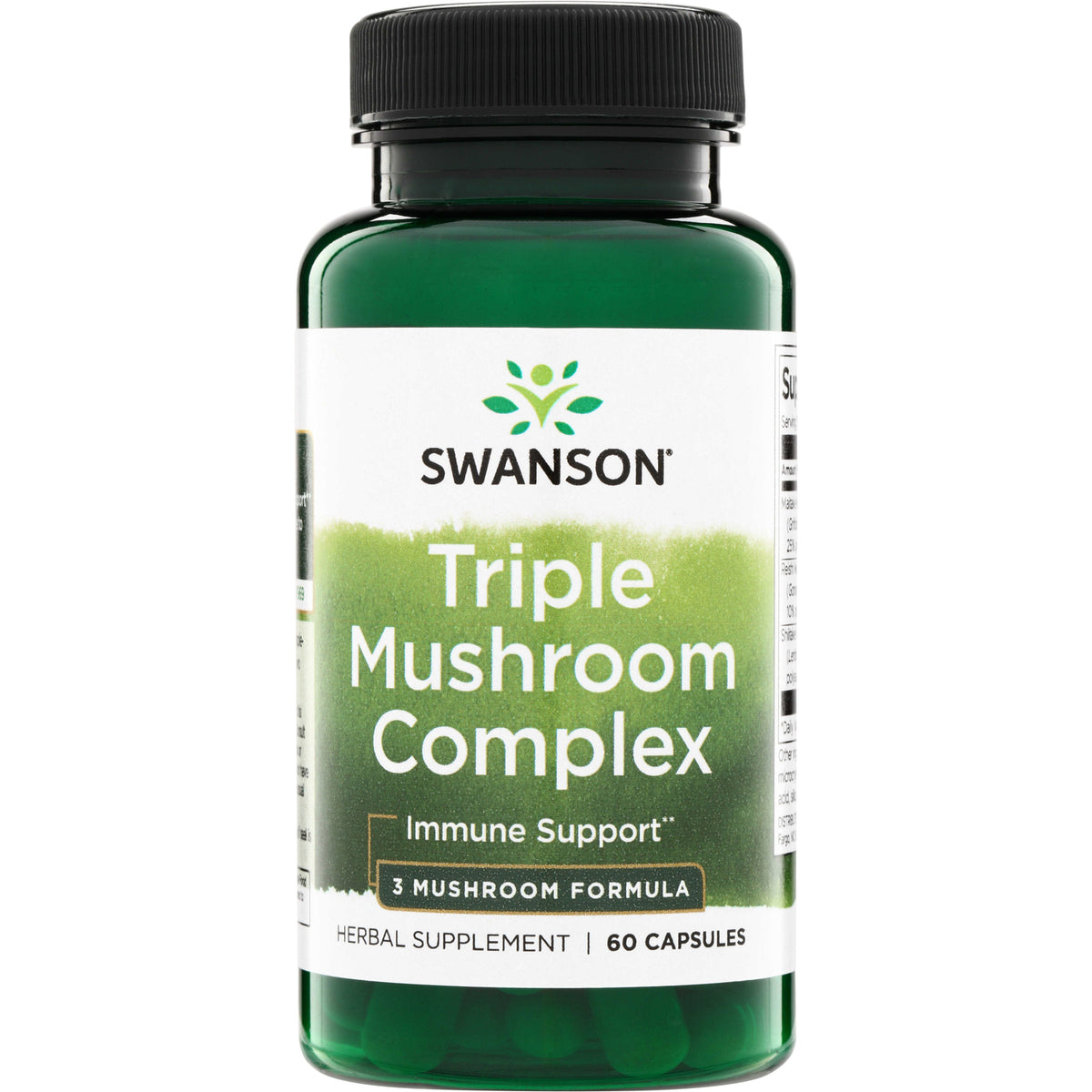 SWH168 | Swanson Triple Mushroom Complex bottle front, Immune Support, 3 Mushroom Formula, 60 capsules