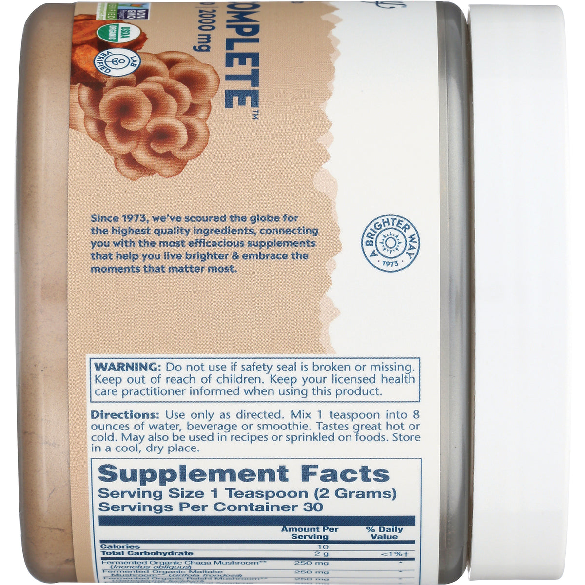 SLR458 | Back label with warning, directions, and Supplement Facts panel (serving size 1 tsp, 30 servings)