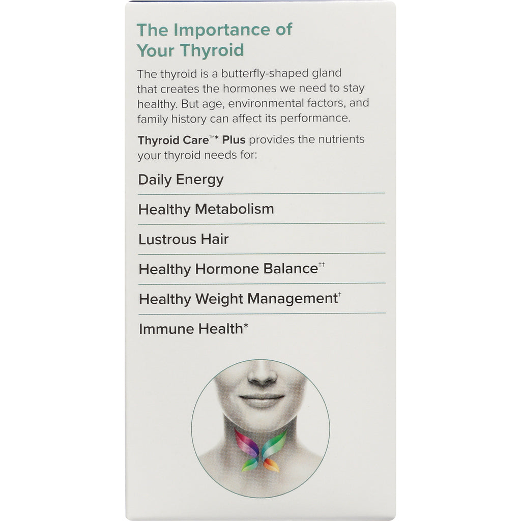 Panel titled The Importance of Your Thyroid listing benefits like Daily Energy, Healthy Metabolism, Lustrous Hair, with neck diagram of a colorful butterfly-shaped thyroid - Thumbnail