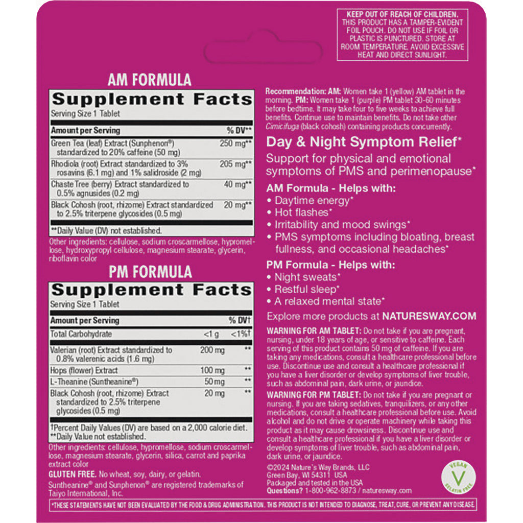 ET379 | back panel showing Supplement Facts for AM and PM formulas with warnings and directions - Thumbnail