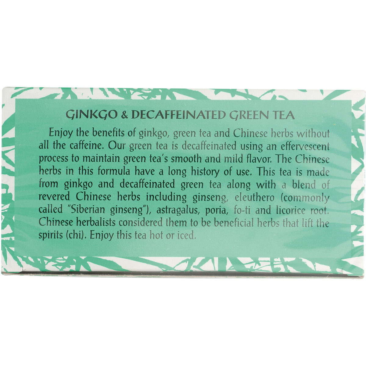 TLT012 | Ginkgo & Decaffeinated Green Tea panel with benefits and Chinese herb blend: ginseng, eleuthero, astragalus