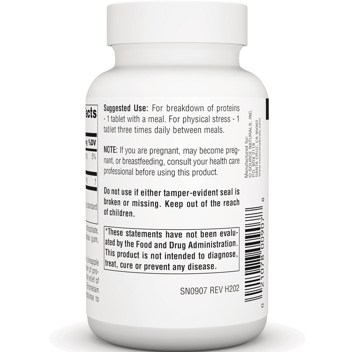 SN102 | Supplement bottle back label with suggested use, warnings, FDA disclaimer, and barcode