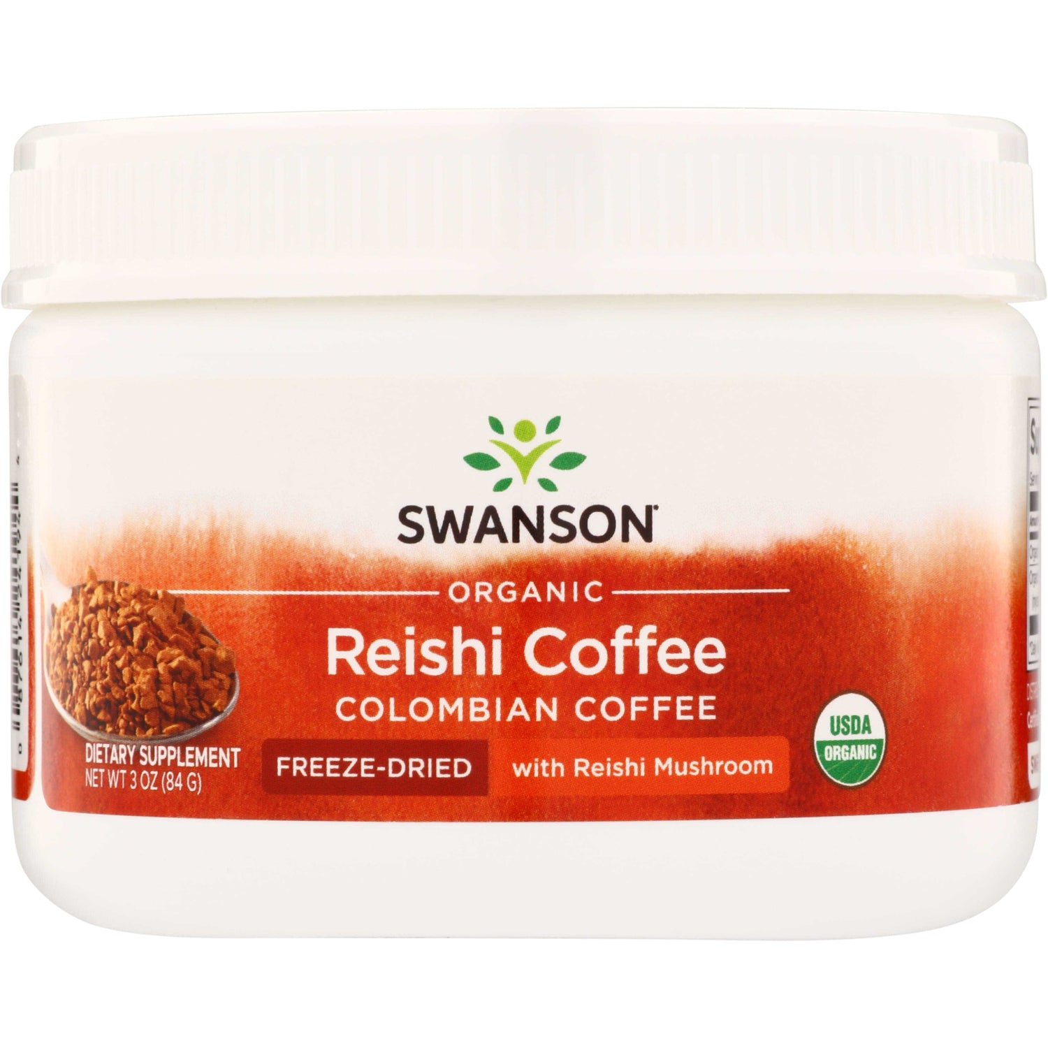 SWF194 | Swanson Organic Reishi Coffee, Colombian coffee, freeze-dried with Reishi mushroom, USDA Organic, 3 oz tub