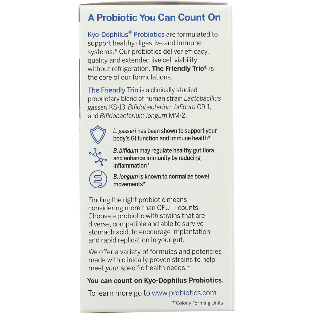 KY072 | product infographic panel listing Kyo-Dophilus probiotic strains and benefits - Thumbnail