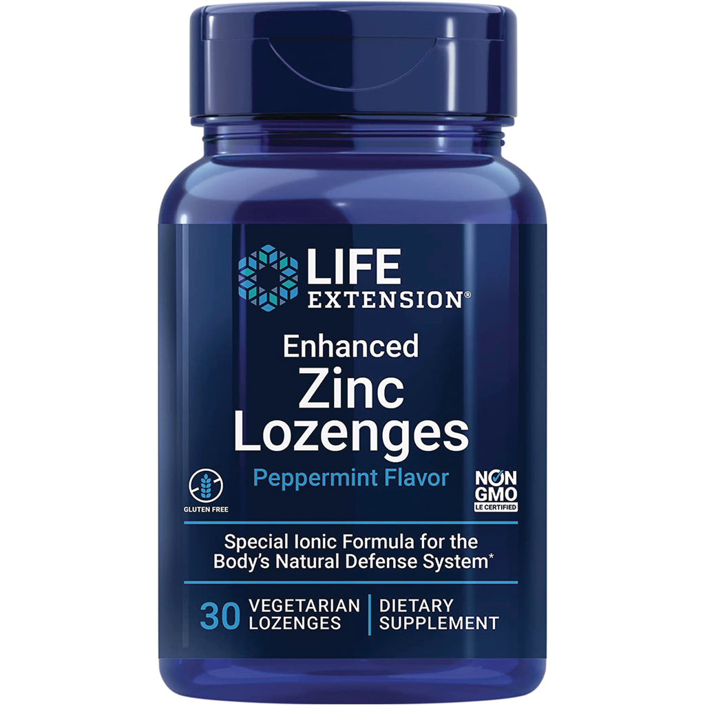 LE567 | Life Extension Enhanced Zinc Lozenges peppermint flavor bottle, 30 vegetarian lozenges - Thumbnail