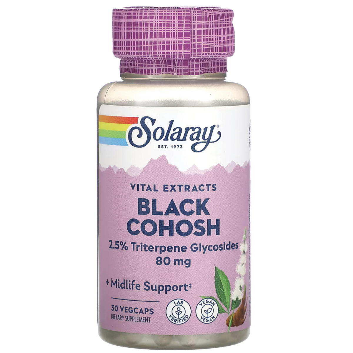 SLR330 | Solaray Vital Extracts Black Cohosh 80 mg, 30 VegCaps dietary supplement bottle