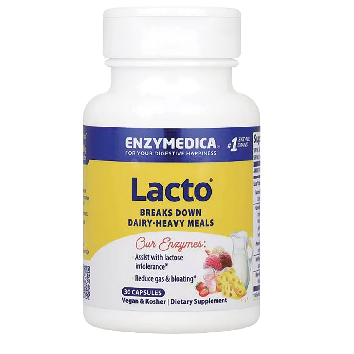 EMD014 | Enzymedica Lacto supplement bottle labeled breaks down dairy-heavy meals, 30 capsules