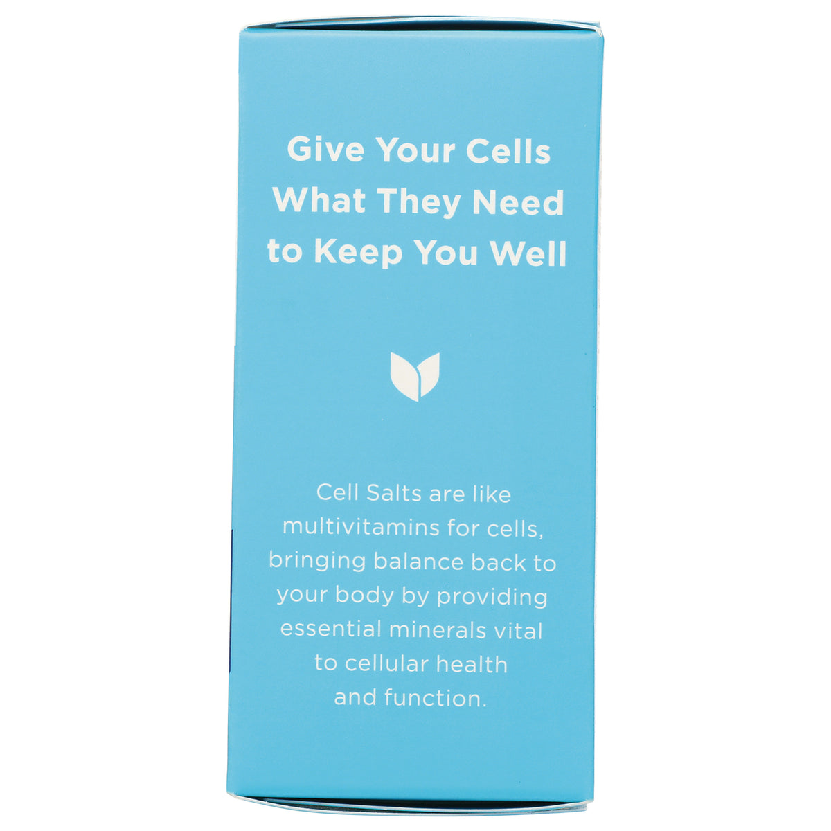 HY259 | blue box side panel reading Give Your Cells What They Need to Keep You Well with copy about cell salts and cellular health