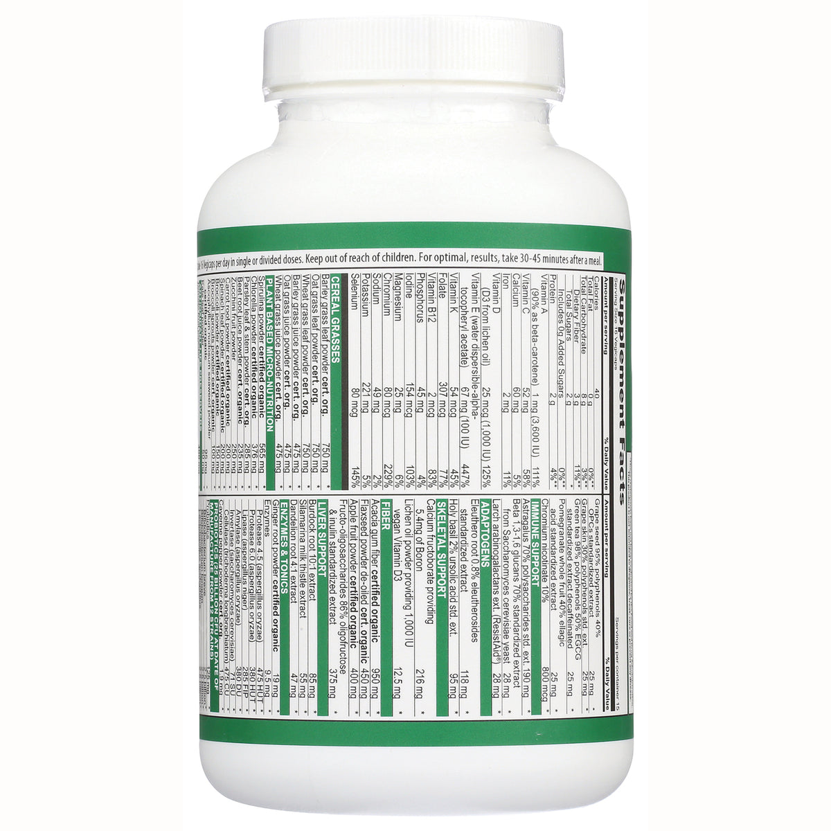VH003 | Back label showing Supplement Facts panel and ingredient list