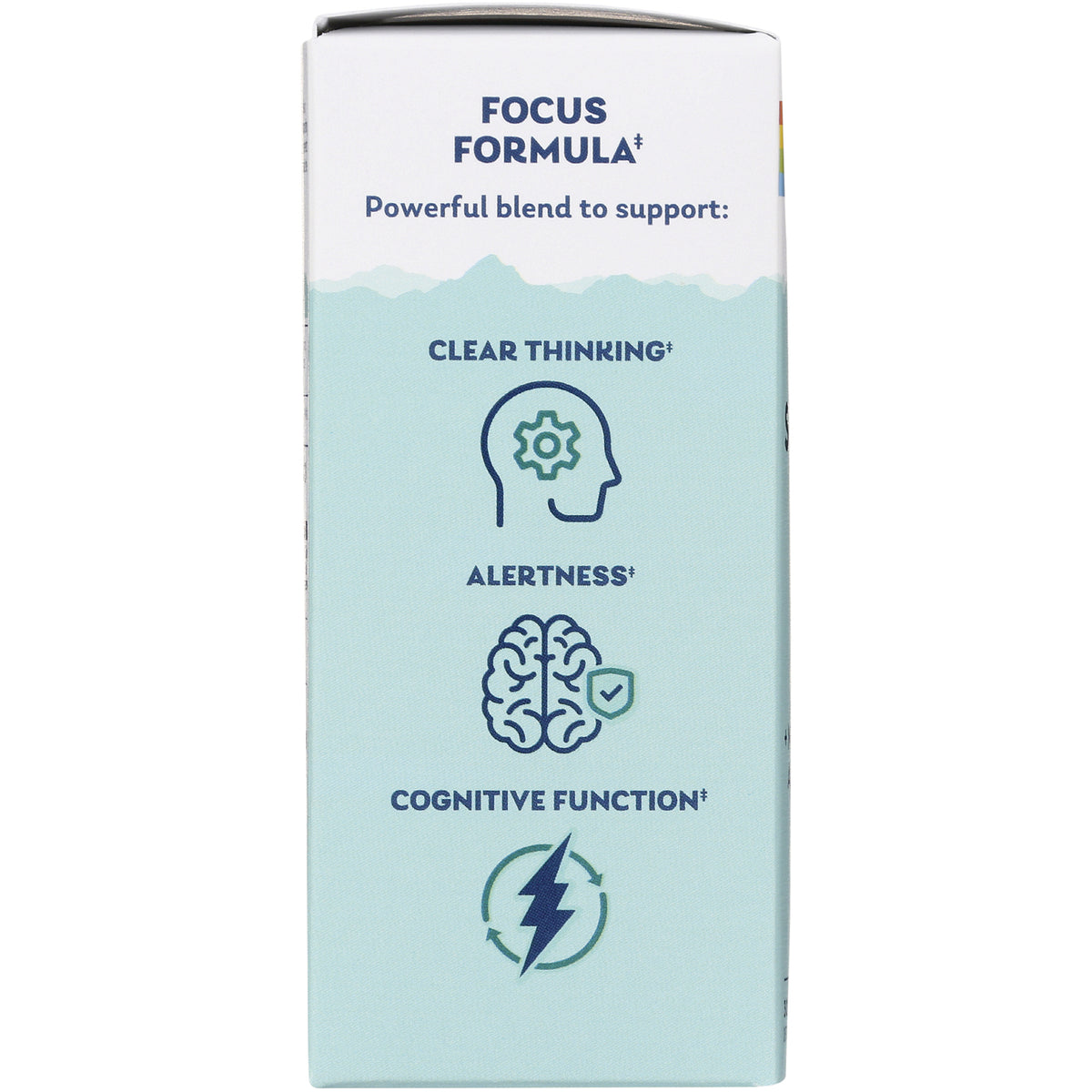 SLR490 | Focus Formula box panel with Clear Thinking, Alertness, and Cognitive Function icons