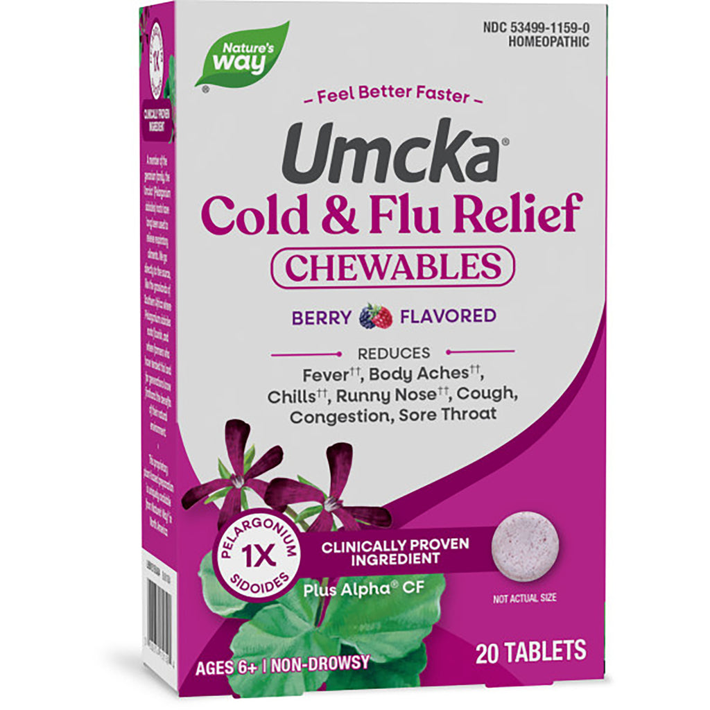 NW647 | Nature's Way Cold + Flu Relief Umcka berry-flavored chewables box, 20 tablets - Thumbnail