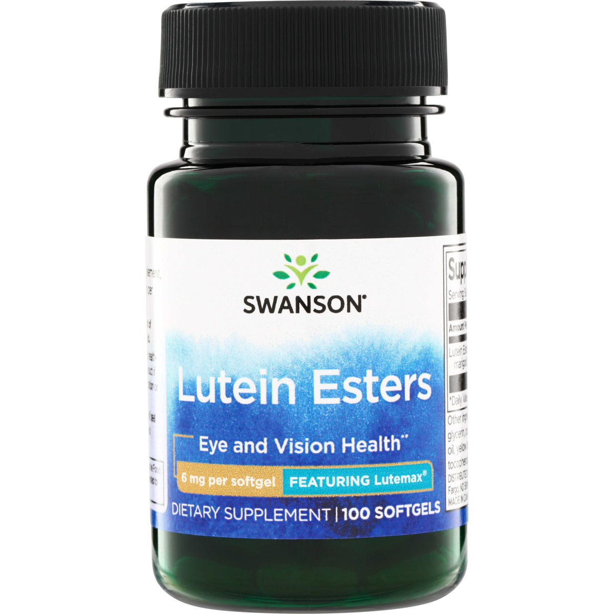 SW912 | Swanson Lutein Esters supplement bottle, Eye and Vision Health, 6 mg per softgel, 100 softgels