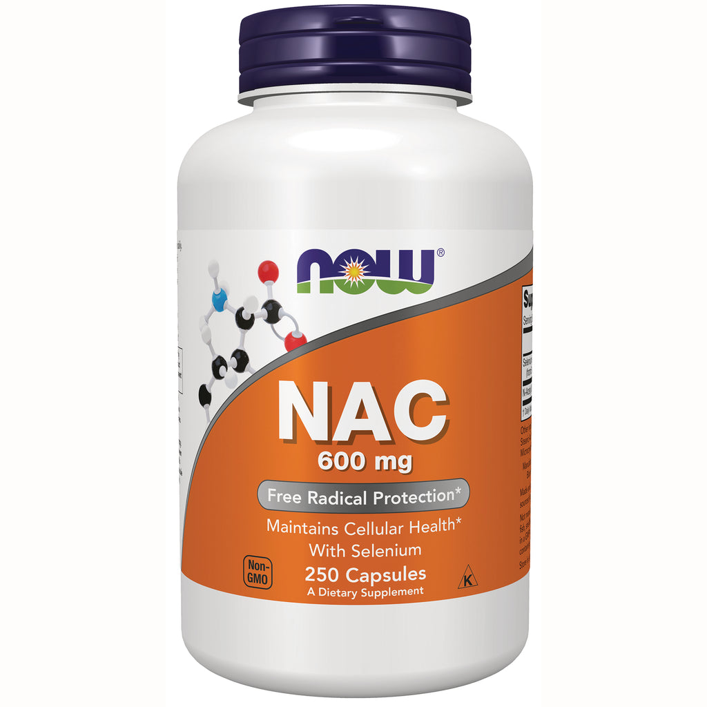 NWF901 | NOW NAC 600 mg supplement bottle front label showing 250 capsules Non-GMO - Thumbnail