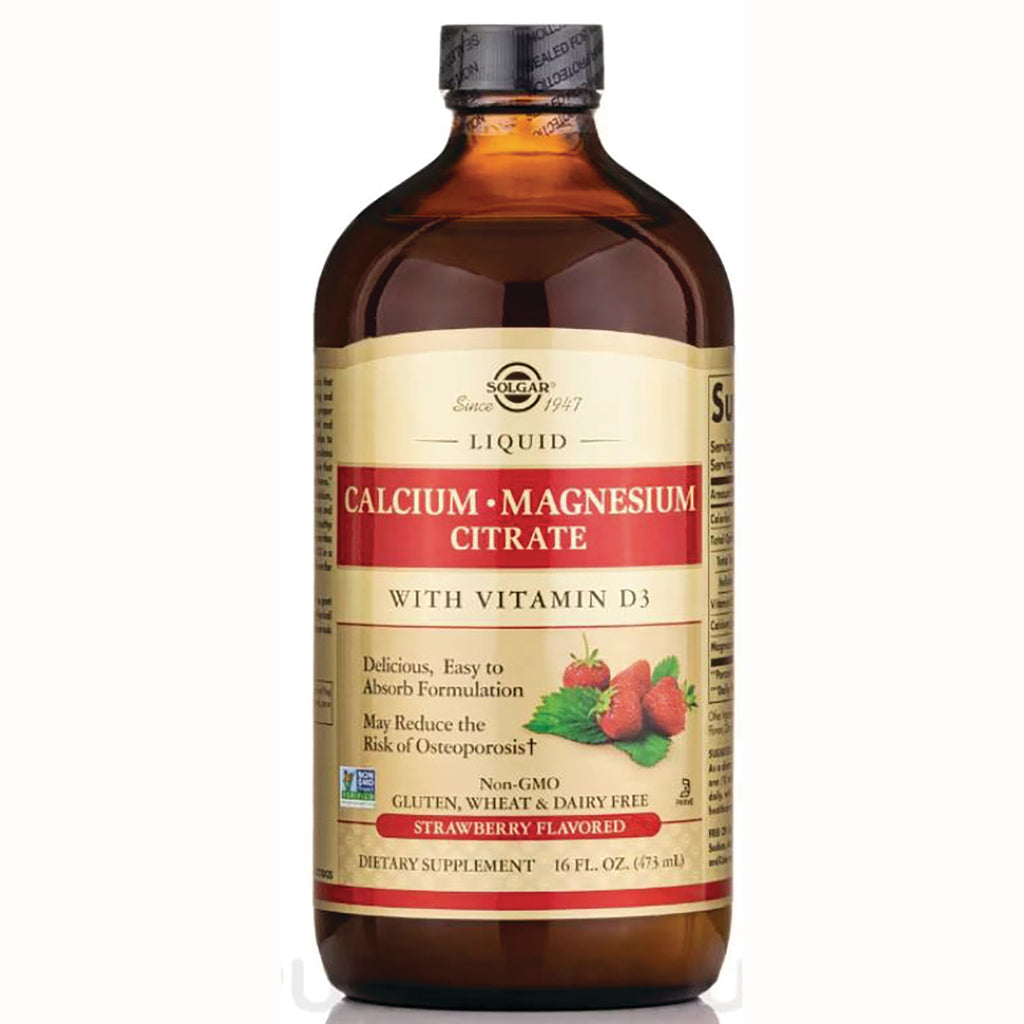 SLG319 | Solgar liquid bottle labeled Calcium  Magnesium Citrate with Vitamin D3 strawberry flavored dietary supplement - Thumbnail
