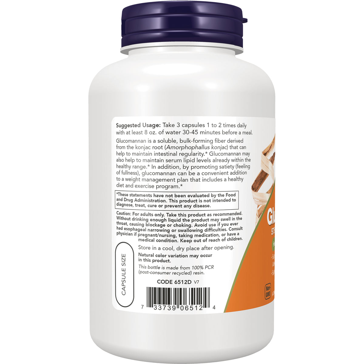 NWF544 | Back of white supplement bottle showing suggested usage, caution text and barcode