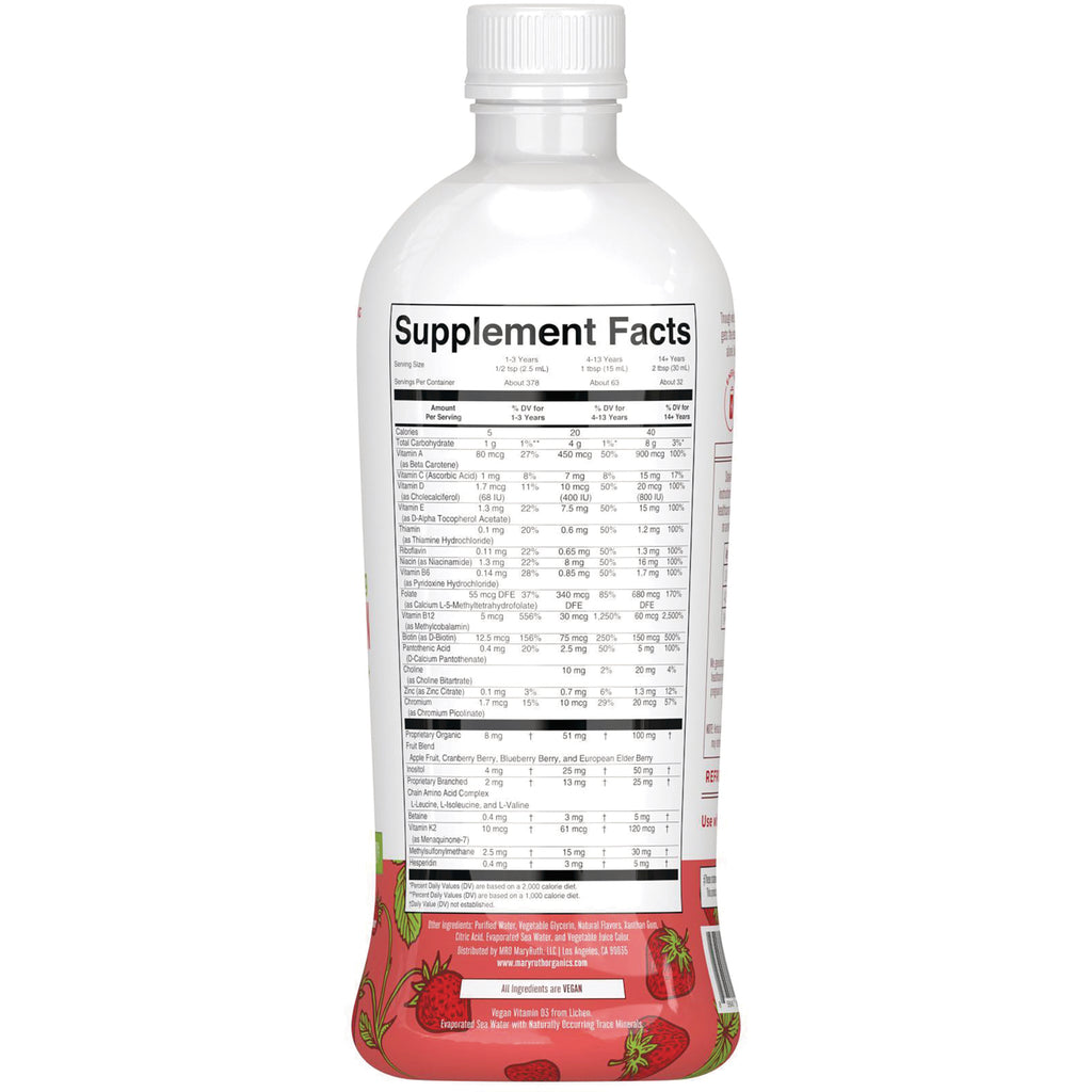 MRR025 | back of strawberry supplement bottle showing Supplement Facts panel and ingredient text - Thumbnail