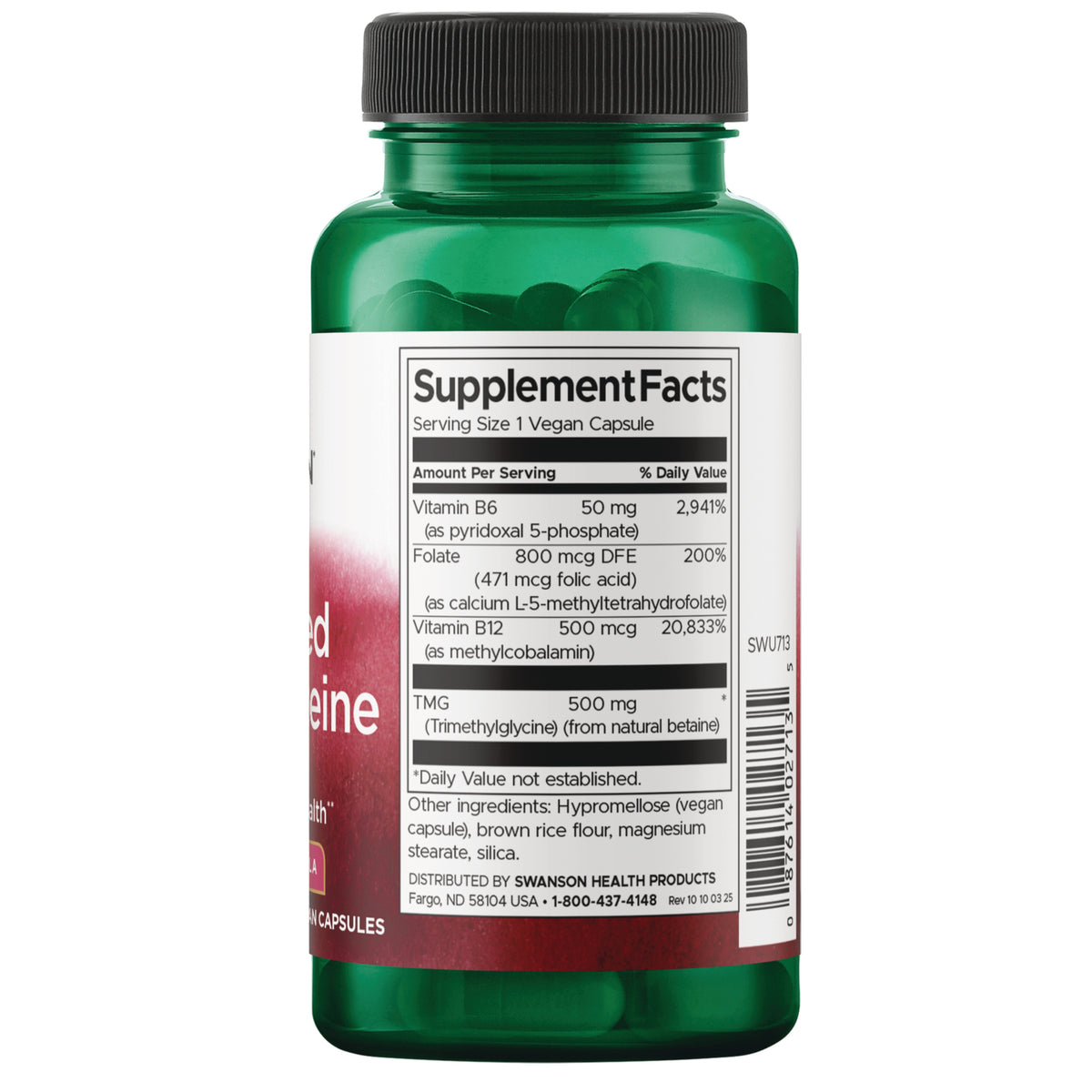 SWU713 | Back label with supplement facts and serving information