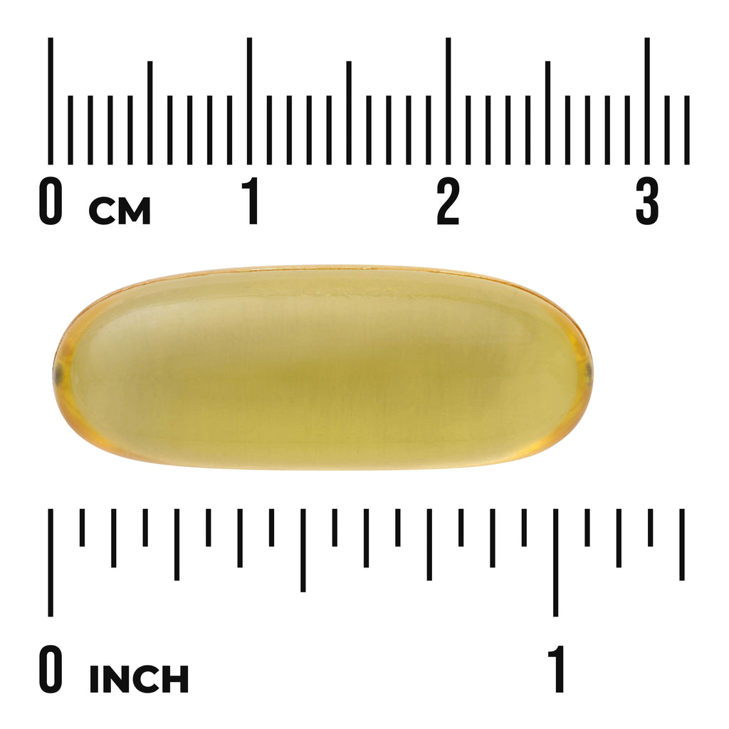 SWE083 | Yellow softgel capsule with size scale in centimeters and inches - Thumbnail