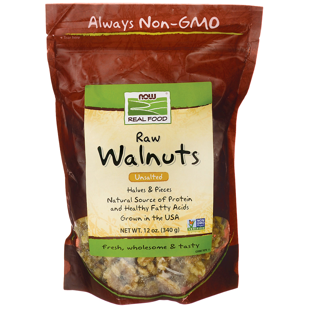NWF1131 | NOW Real Food raw walnuts unsalted 12 oz bag front