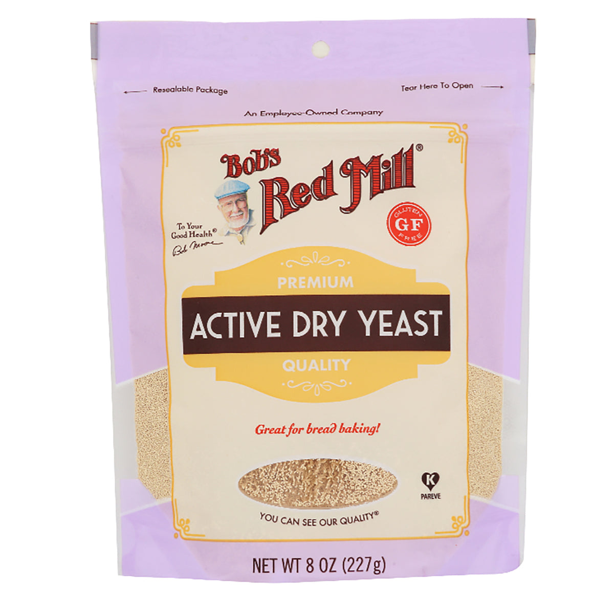 BOB472 | Bob's Red Mill Active Dry Yeast resealable 8 oz pouch with window, front packaging