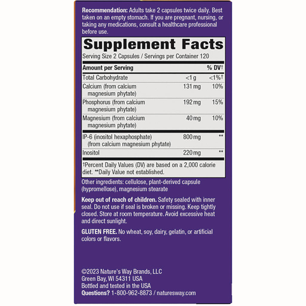 Supplement facts and ingredient panel on purple supplement box showing serving size, nutrient amounts, warnings, and gluten free claim - Thumbnail