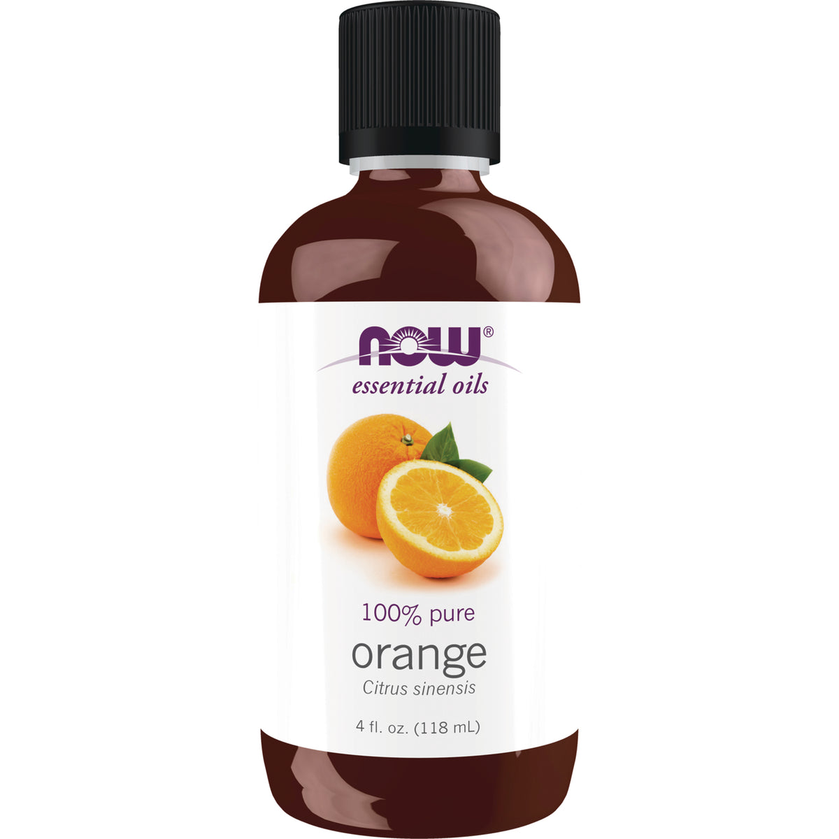 NWF501 | Brown 4 fl oz bottle of NOW essential oils 100% pure orange Citrus sinensis