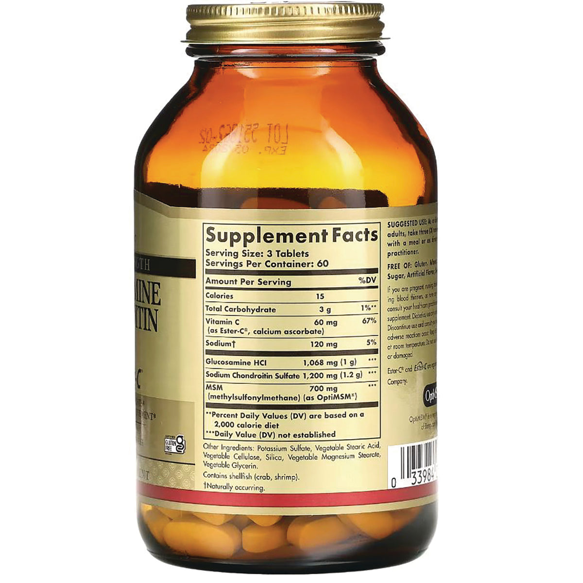 SLG316 | Back label showing supplement facts panel, ingredients and barcode on amber tablet bottle