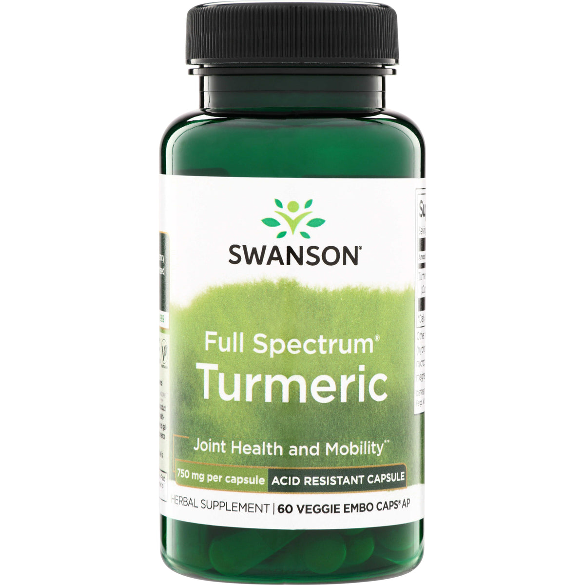 SW1489 | Swanson Full Spectrum Turmeric, 750 mg per capsule, 60 acid-resistant veggie capsules, Joint Health and Mobility