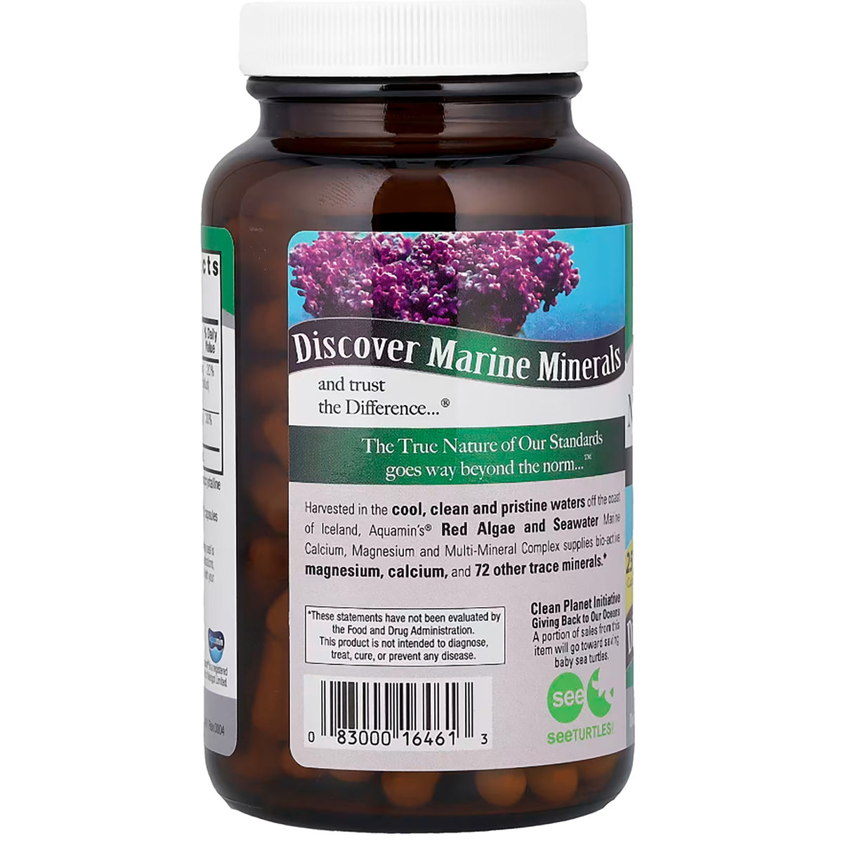 NAT399 | Back label describing Discover Marine Minerals, sourcing and mineral benefits with a gluten free icon
