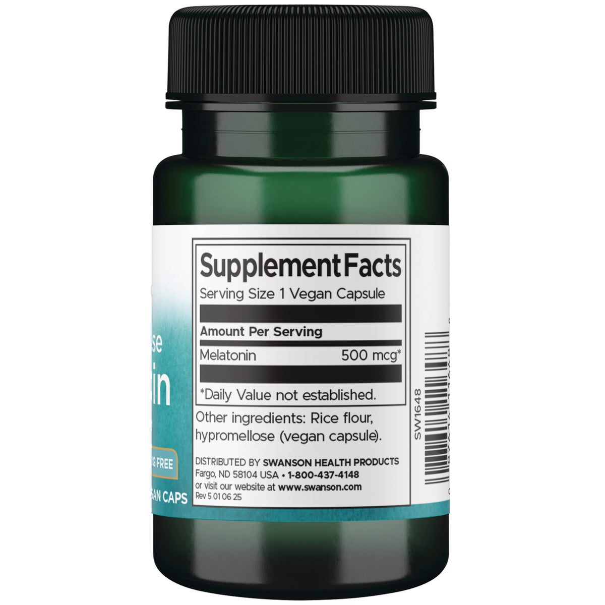 SW1648 | Back label with supplement facts and serving information
