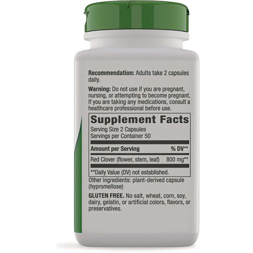 NW162 | Back label with Supplement Facts listing Red Clover 800 mg, serving size 2 capsules, warnings and gluten free - Thumbnail