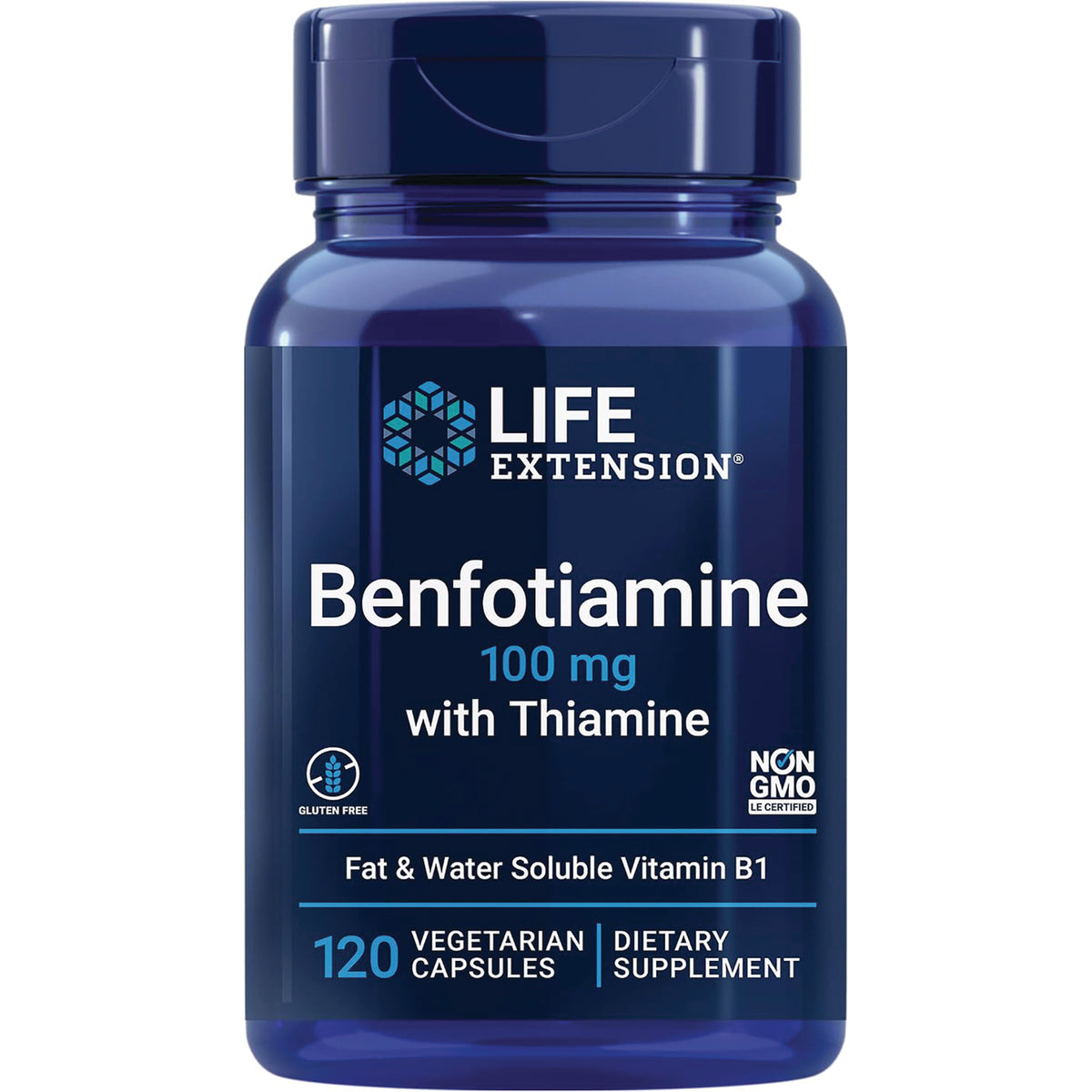 LE320 | Life Extension Benfotiamine with Thiamine 100 mg blue bottle, 120 vegetarian capsules
