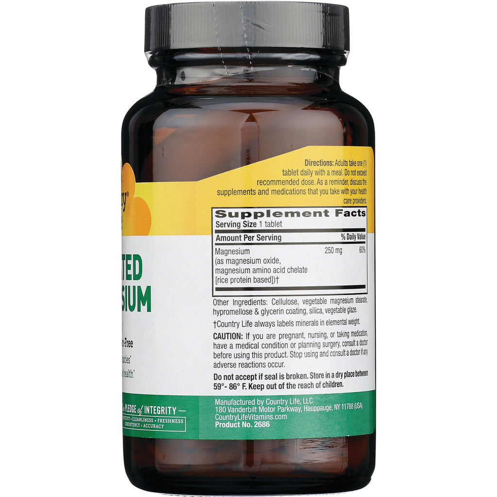 CRL203 | back of brown supplement bottle showing Supplement Facts panel and magnesium 250 mg serving info - Thumbnail
