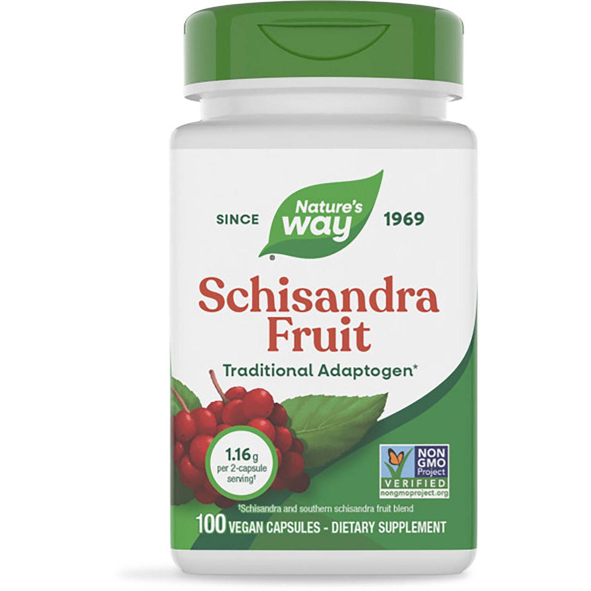 NW165 | Nature's Way Schisandra Fruit supplement bottle front label showing 100 vegan capsules