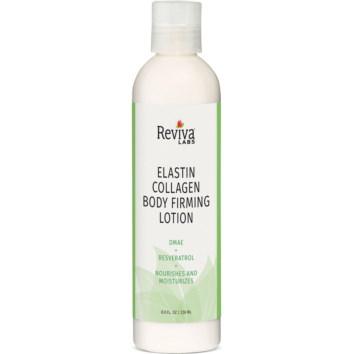 Reviva Labs Elastin Collagen Body Firming Lotion bottle with green label, 8 fl oz
