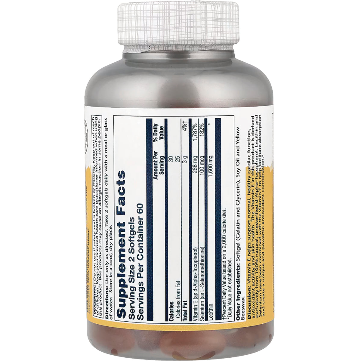 SLR327 | Back label with Supplement Facts and ingredient panel on softgel supplement bottle