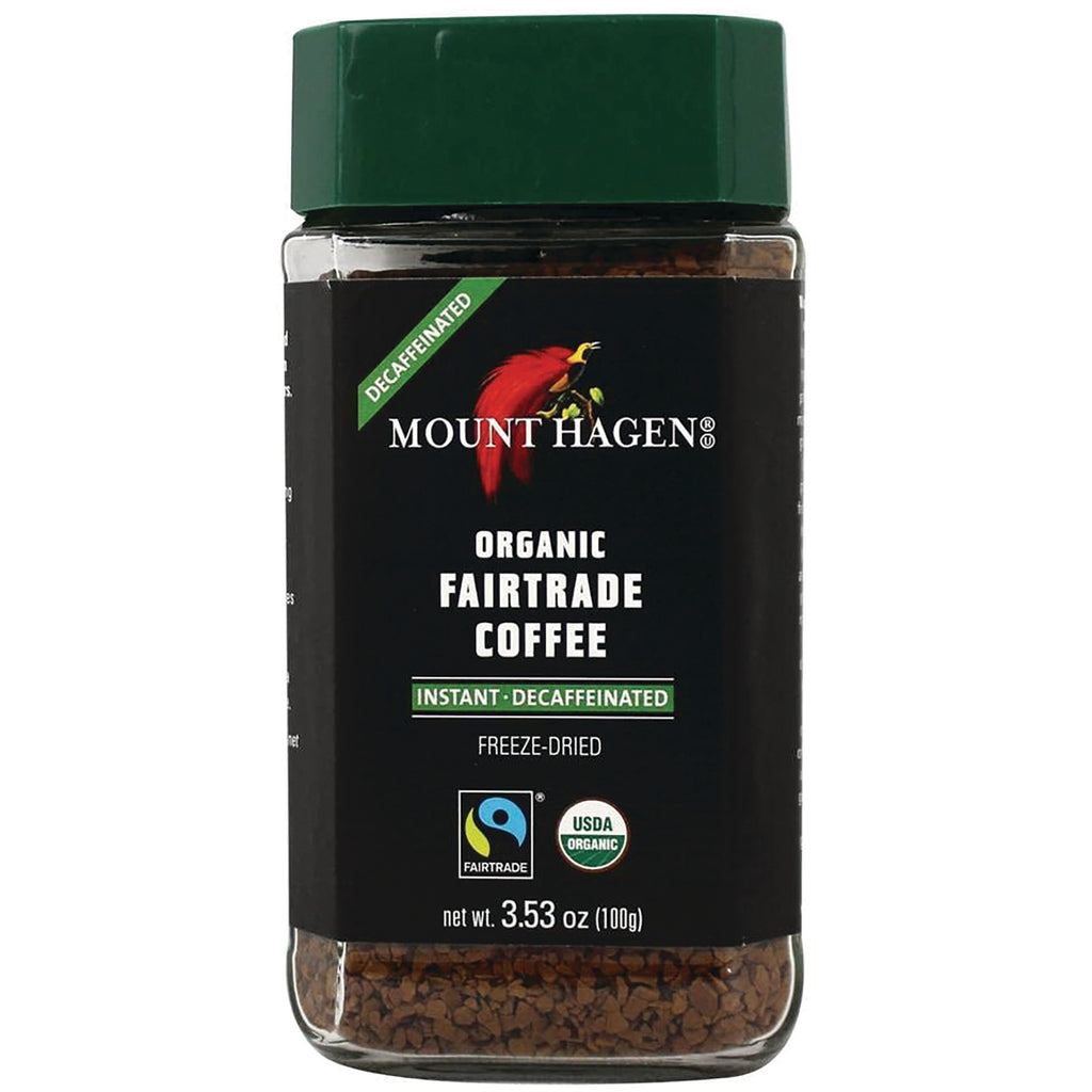 MTH005 | Mount Hagen organic Fairtrade instant decaffeinated freeze-dried coffee jar, front label 3.53 oz - Thumbnail