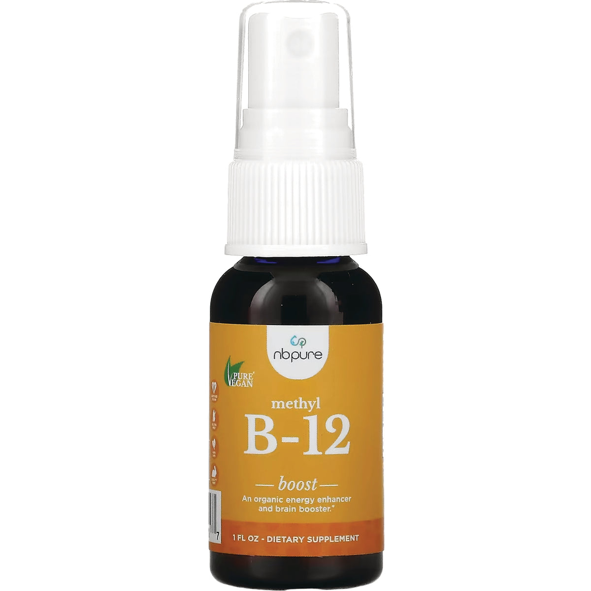PDV003 | amber spray bottle labeled methyl B-12 boost, nbpure dietary supplement