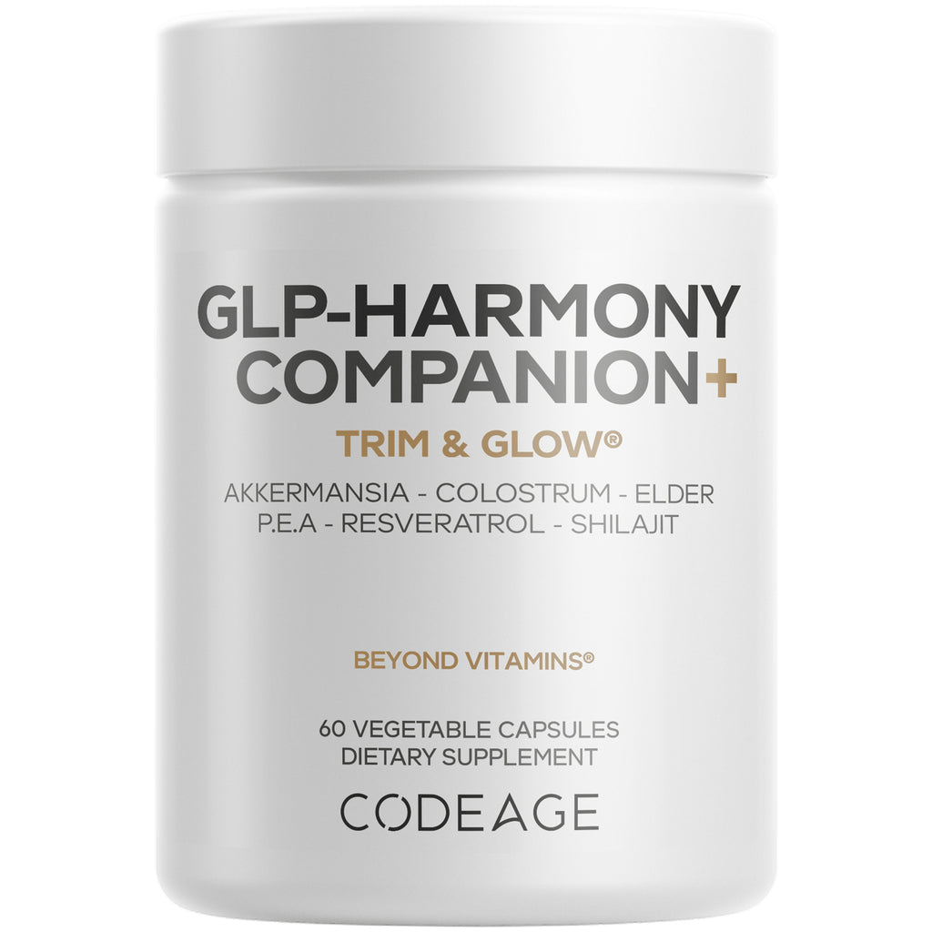 CDG003 | White supplement jar front labeled GLP-HARMONY COMPANION+ Beyond Vitamins metabolic health 60 vegetable capsules Codeage - Thumbnail