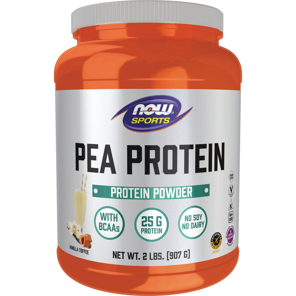 NWF1184 | NOW Sports Pea Protein powder tub, vanilla toffee, 2 lb, 25 g protein per serving - Thumbnail