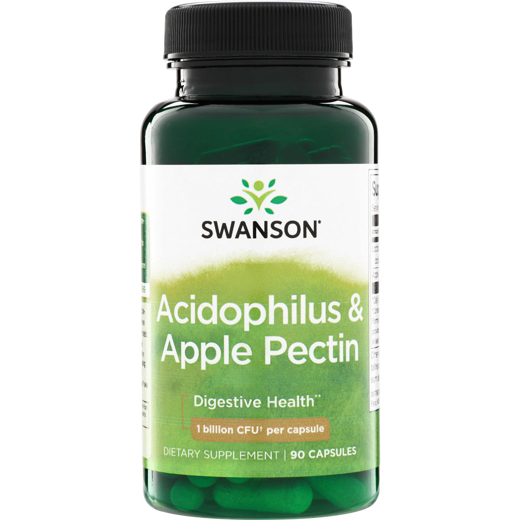 SW1380 | Swanson Acidophilus & Apple Pectin supplement bottle, Digestive Health, 1 billion CFU per capsule, 90 capsules - Thumbnail