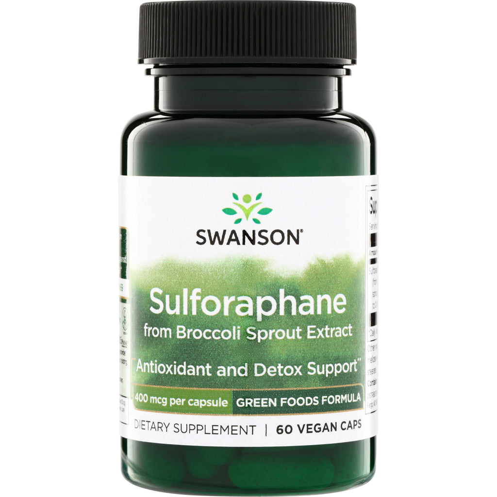 SWR048 | Swanson Sulforaphane supplement bottle, 60 vegan capsules, 400 mcg per capsule, broccoli sprout extract label - Thumbnail