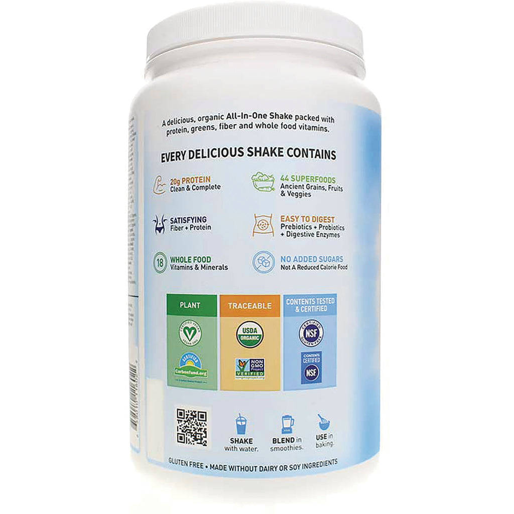 GLF143 | Back label of protein shake tub showing benefits icons, certifications and usage instructions - Thumbnail