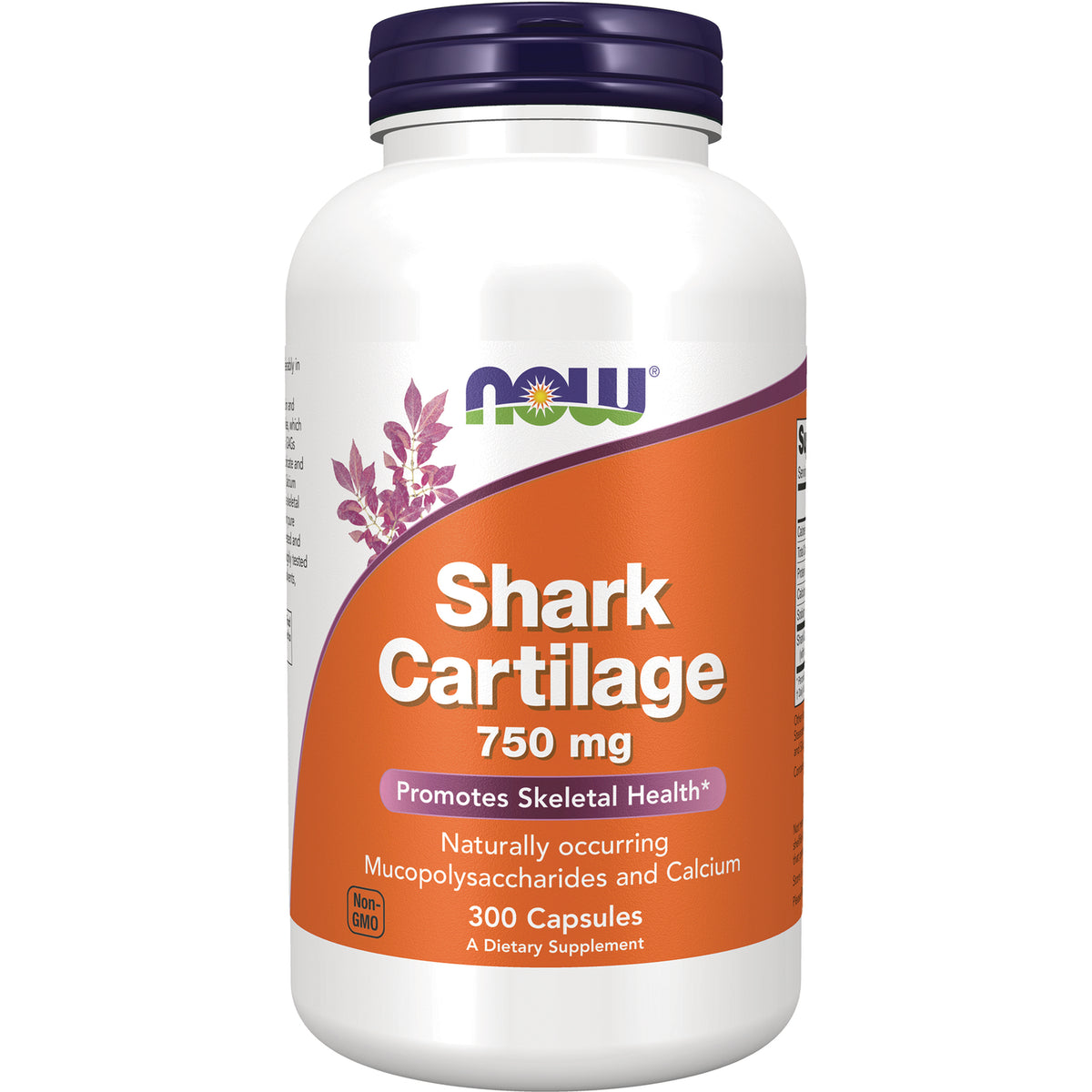 NWF421 | NOW Shark Cartilage 750 mg white bottle with orange label, 300 capsules, promotes skeletal health