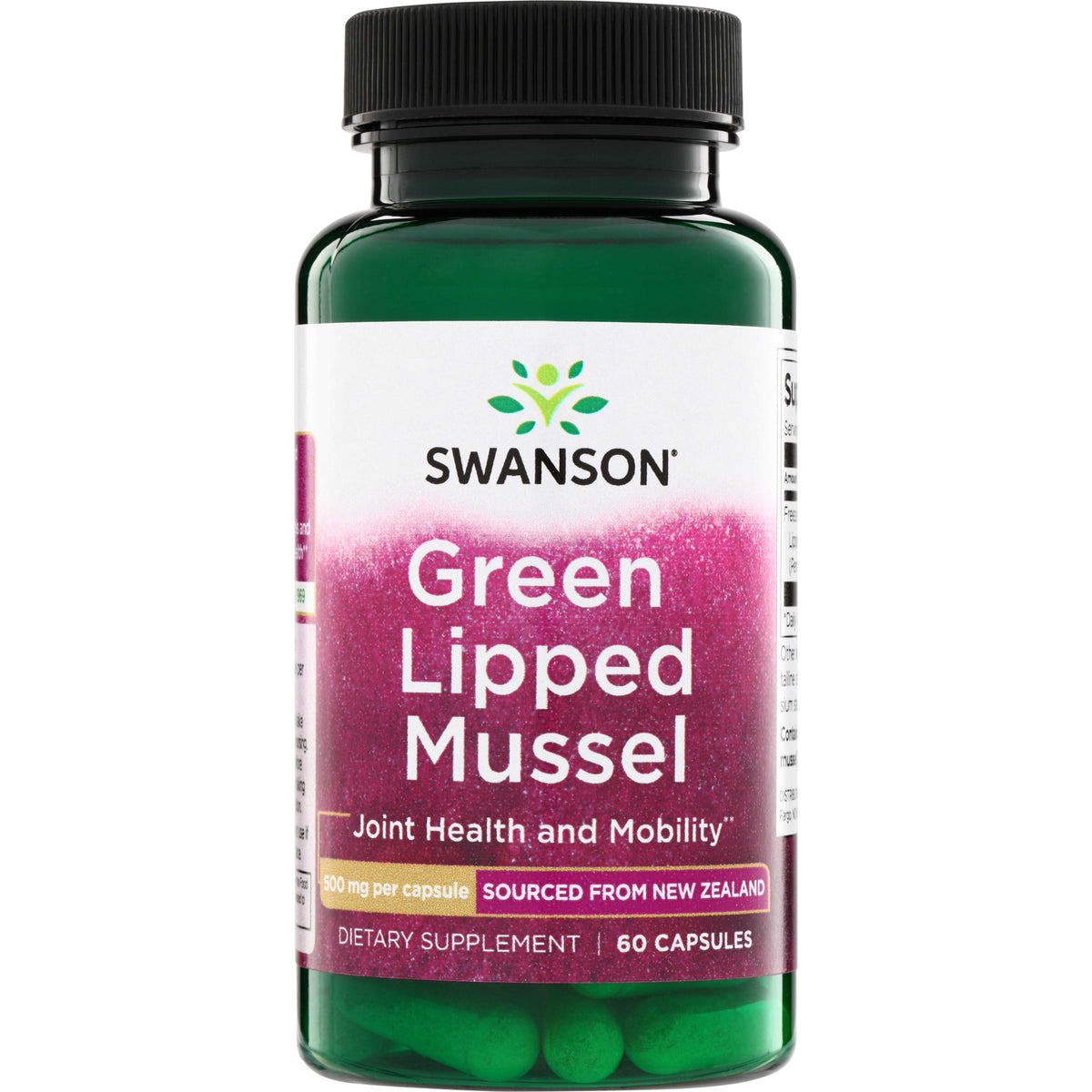 SW1434 | Swanson Green Lipped Mussel, 500 mg per capsule, 60 capsules, sourced from New Zealand