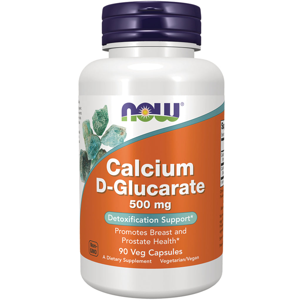 NWF1377 | NOW Calcium D-Glucarate 500 mg bottle with orange label, 90 veg capsules, detoxification support - Thumbnail