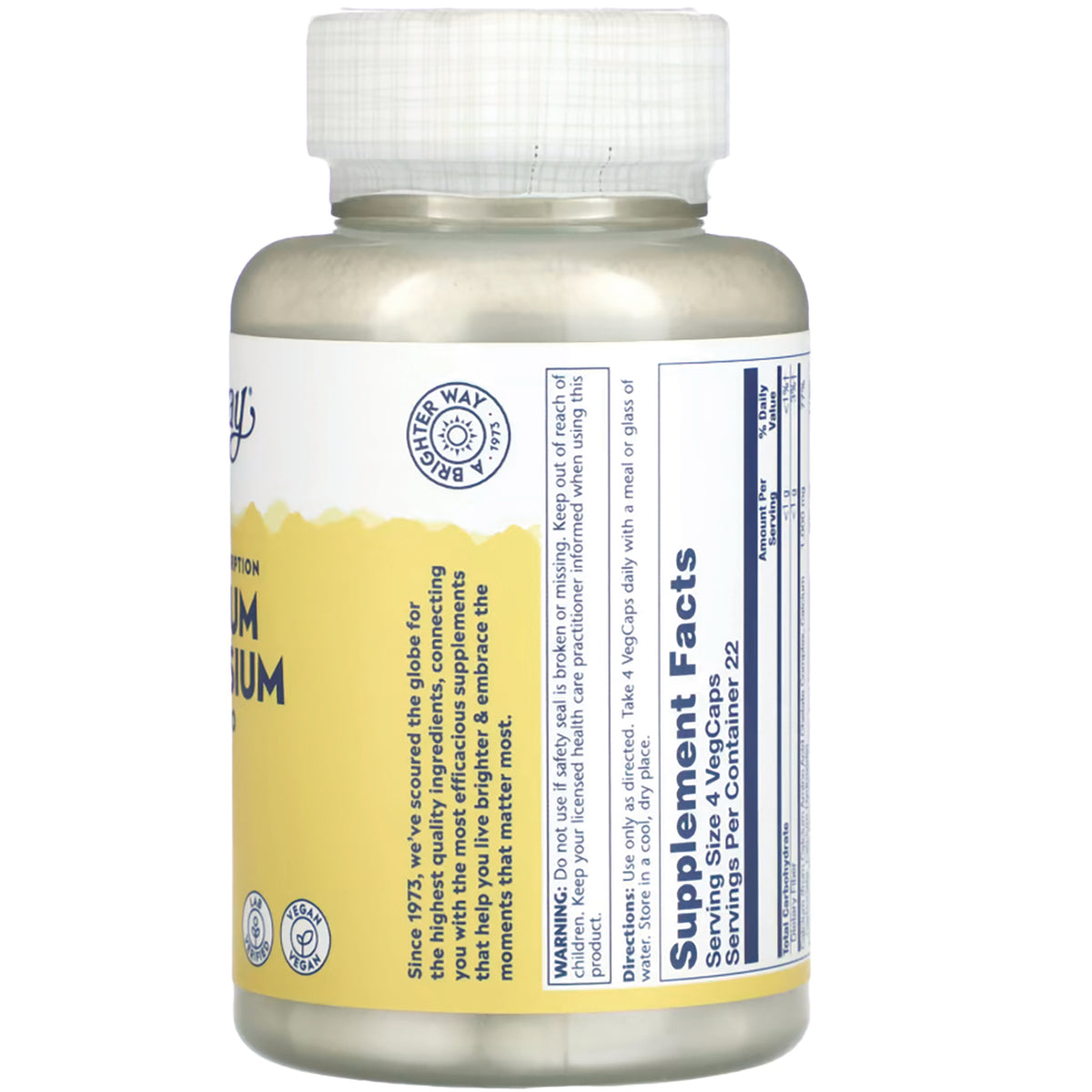 SLR333 | back of yellow supplement bottle showing Supplement Facts panel and ingredient text